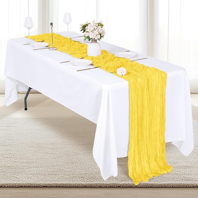 12 Pack Lemon Yellow Cheesecloth Table Runner 17x108 Inch Semi Sheer Boho Gauze - Image 4
