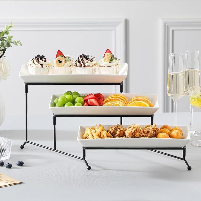 MALACASA 3 Tier Serving Trays for Party, Porcelain Serving Platters and Trays - Image 7