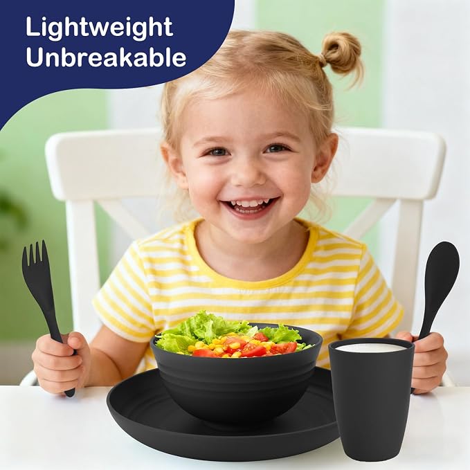 Wheat Straw Dinnerware Sets, Unbreakable Kids Plates and Bowls Sets 20-Piece - Image 7