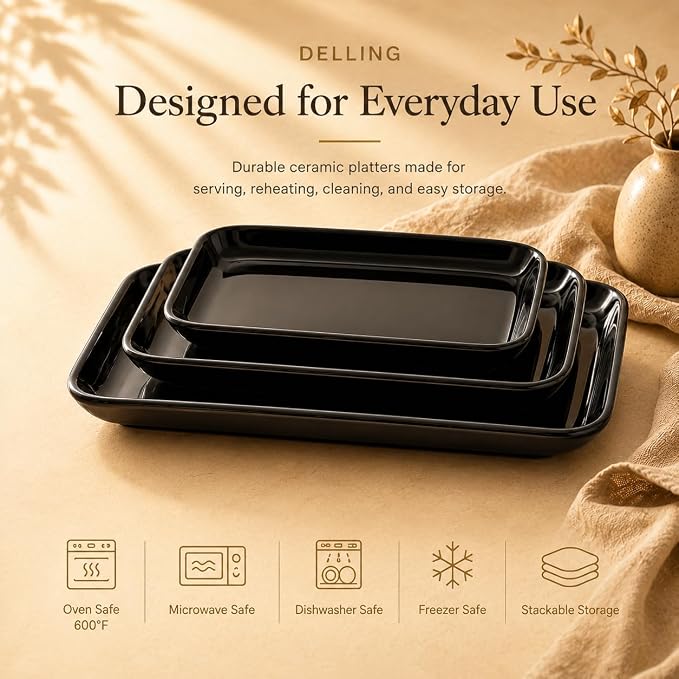 DELLING Large Serving Platter Set of 3, 16/14/12 Inch Porcelain Serving Trays - Image 4