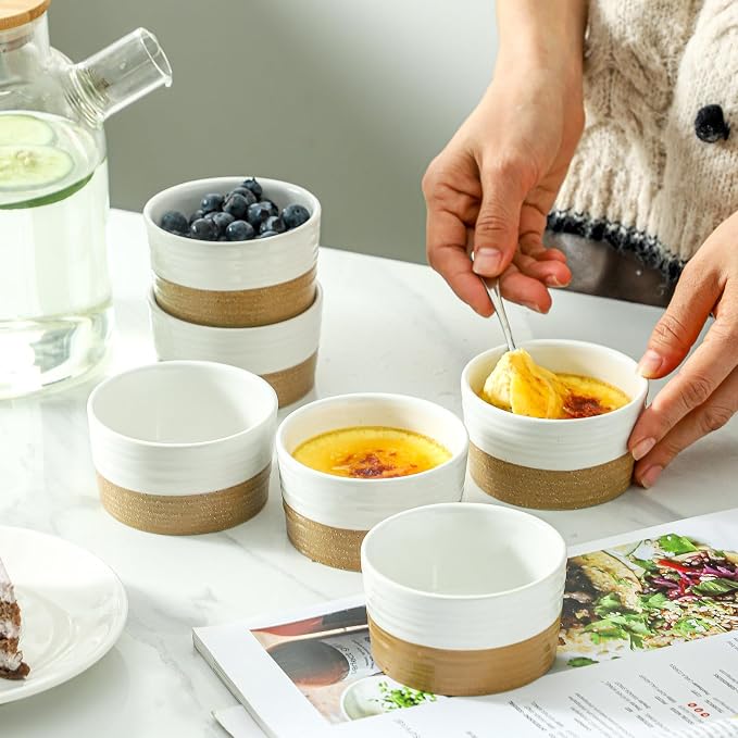 Ramekins 6 OZ for Creme Brulee Oven Safe, Ceramic Souffle Cups Set of 6 - Image 4