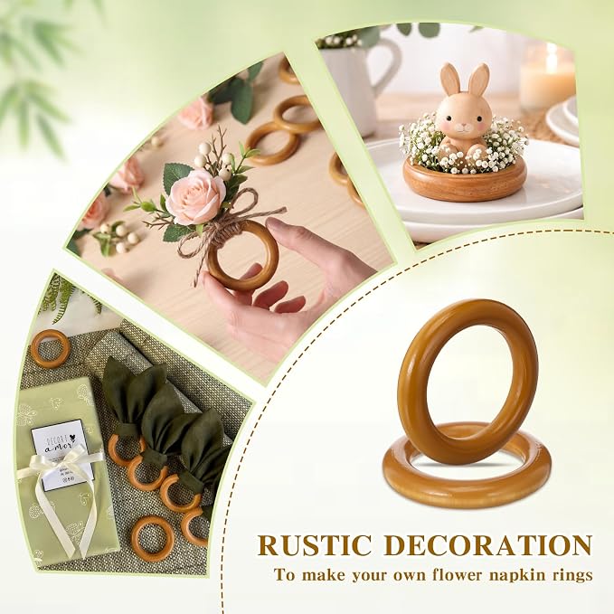 Thenshop 50 Pcs Decorative Wooden Napkin Rings Bulk Exquisite Round Dining - Image 5