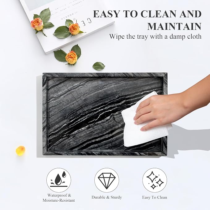 Natural Marble Tray for Bathroom, Genuine Ancient Wood Grain Marble Vanity Tray - Image 7