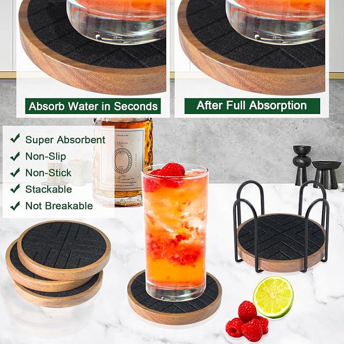 Coasters for Drinks Absorbent 5 Pack, Coasters for Coffee Table - Image 2