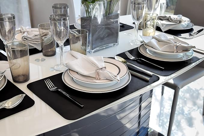 Vinjiasin Placemats Set of 6 Black Leather Place Mats Kitchen Dining Table Mats - Image 9
