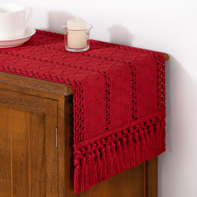 DeZerlor Boho Macrame Table Runner Spring Easter Farmhouse Woven Small Table - Image 4