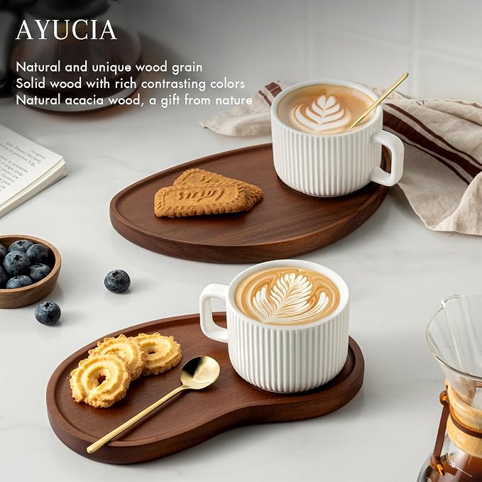 Tea Cups and Saucers Set of 2, 8OZ Cappuccino Cups - Image 3