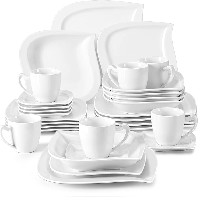 MALACASA 30 Piece Porcelain Dinnerware Set, Ivory White by MALACASA