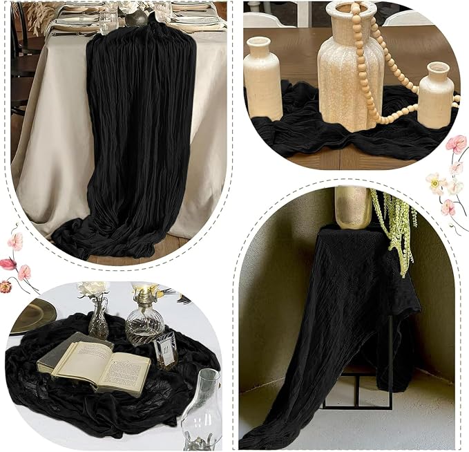 25 Pack Black Cheesecloth Table Runner 17 x 108 Inch Gauze TableRunner Fabric - Image 6
