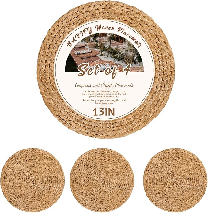 BAVIFY 13" Round Woven Placemats Set of 4, Plate Chargers by BavifyBaking