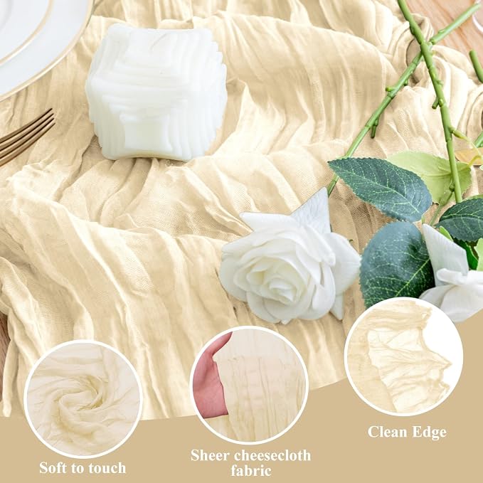 Cheesecloth Table Runner Beige 10FT Boho Gauze Runner - Image 3
