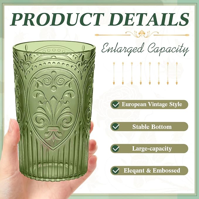 100 Pcs 16 oz Plastic Vintage Drinking Glasses Stemless Ribbed Highball Glasses - Image 3