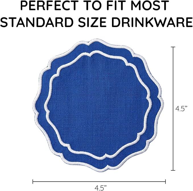 Linen Drink Coasters, 4.5 inch, Royal Blue | Absorbent Linen Drink Mats - Image 3