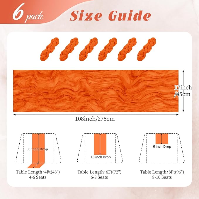 6 Pack Orange Cheesecloth Table Runner 17x108 Inch Semi Sheer Boho Gauze Cheese - Image 2