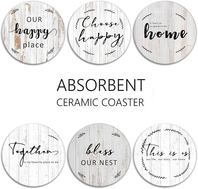 Coasters for Drinks, Ceramic Stone Grey Wood | Absorbent Round Table Mat - Image 6