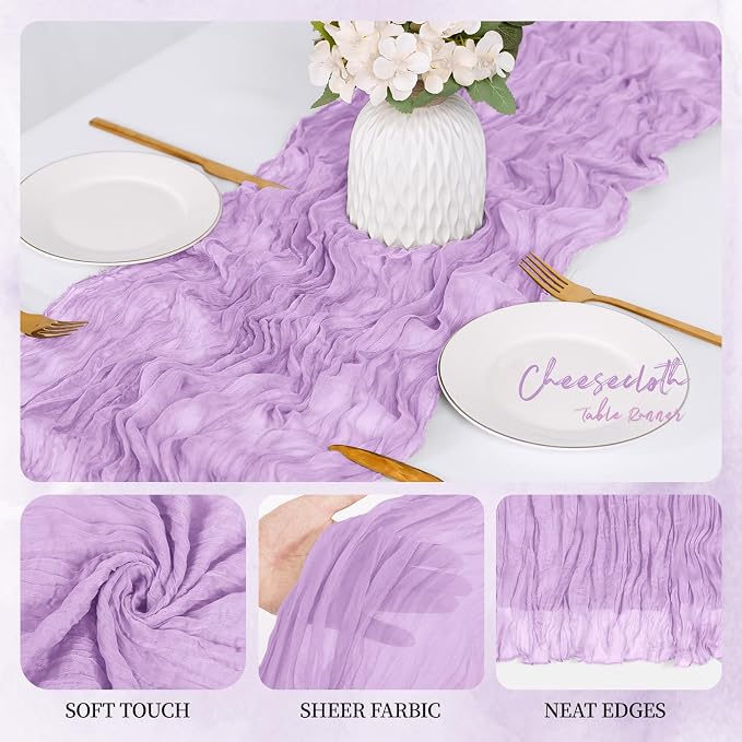 6 Pack Lavender Cheesecloth Table Runner 17x108 Inch Semi Sheer Boho Gauze - Image 7
