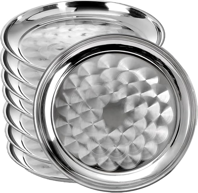 8 Pack Stainless Steel Round Serving Tray by Unknown