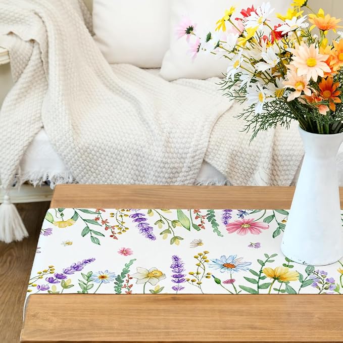 Spring Table Runner 13 x 72 Inch, Floral Wildflowers Decorative Rustic - Image 2