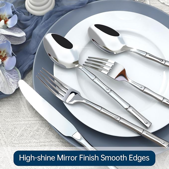 Silverware Set 20-Piece Bamboo Pattern Service - Image 4