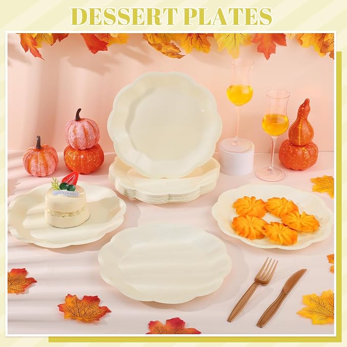 NatNarr 30pcs Ivory Paper Plates 9 In Scalloped Cream Paper Plates Disposable - Image 4