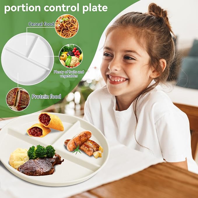 Unbreakable Divided Plates for Kids Adults 9 Inch 5Pcs，Round Portion Control - Image 3