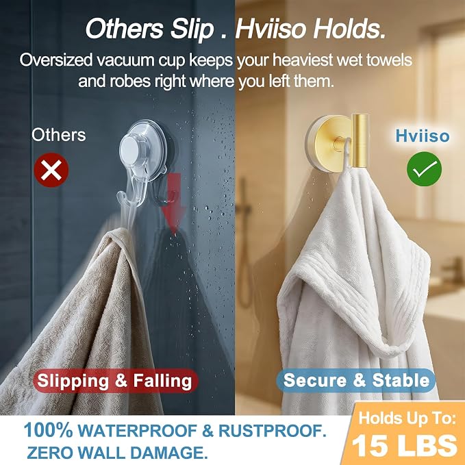 Suction Cup Hooks for Shower, No Drill Towel Hooks for Bathroom | Shower Hooks - Image 3