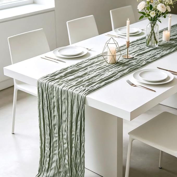 3 Pack Sage Green Cheesecloth Table Runner 21 x 120 Inch Boho Gauze Sheer Table - Image 4
