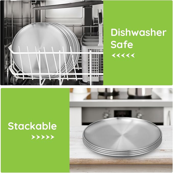 Metal Dinner Plate, 10 Pack 10.2 inch 304 Stainless Steel Plates, Reusable - Image 4
