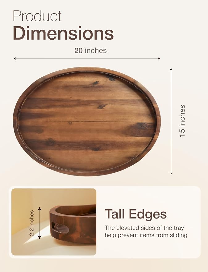 TIDITA Acacia Oval Wooden Serving Tray - Image 2