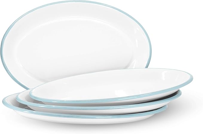 Red Co. Set of 4 Enamelware Metal Classic 13" Serving Oval Tray Platter by RedCo