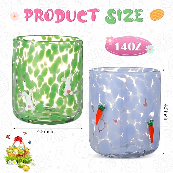 SiliFine 2 Pcs Easter Icon Juice Glasses - 14oz Rabbit Carrot Stemless Wine - Image 3