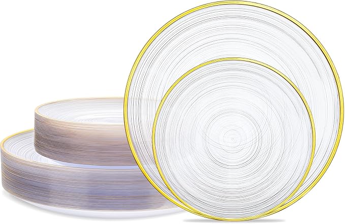 Morejoy 60Pcs Clear Plastic Plates, Modern swirl design Plate Include 30Clear by Morejoy