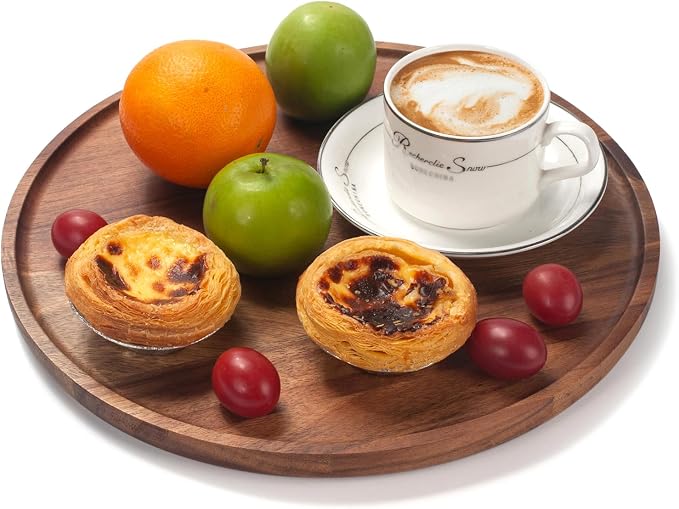Round Wood Tray, Acacia Wooden Decorative Serving Tray - Image 4