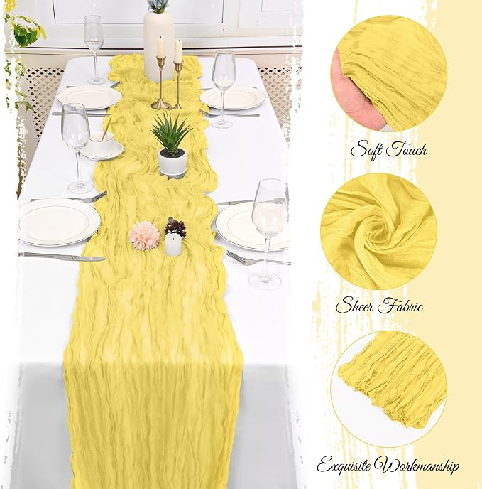 10 Pack Light Yellow Cheesecloth Table Runner 17x108 Inch Boho Gauze Cheese - Image 3