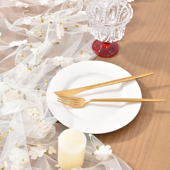 Wildflower Floral Sheer Tulle Gauze Table Runner Wedding Baby Shower Decor | - Image 2