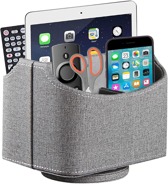 PU Leather Remote Control Holder, 360 Degree Spinning Desk TV Remote Caddy by Arniche