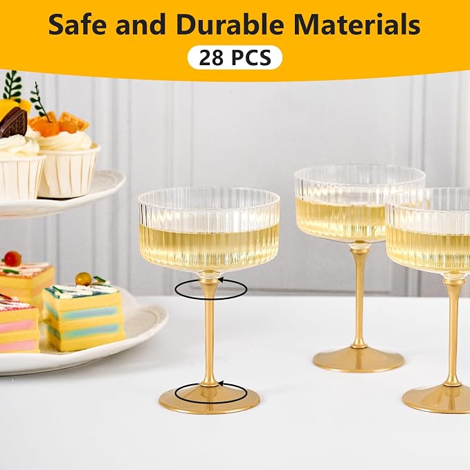 ZOMUIA Ribbed Coupe Glasses 28 Pcs, 10 oz Plastic Champagne Coupe Detachable - Image 8