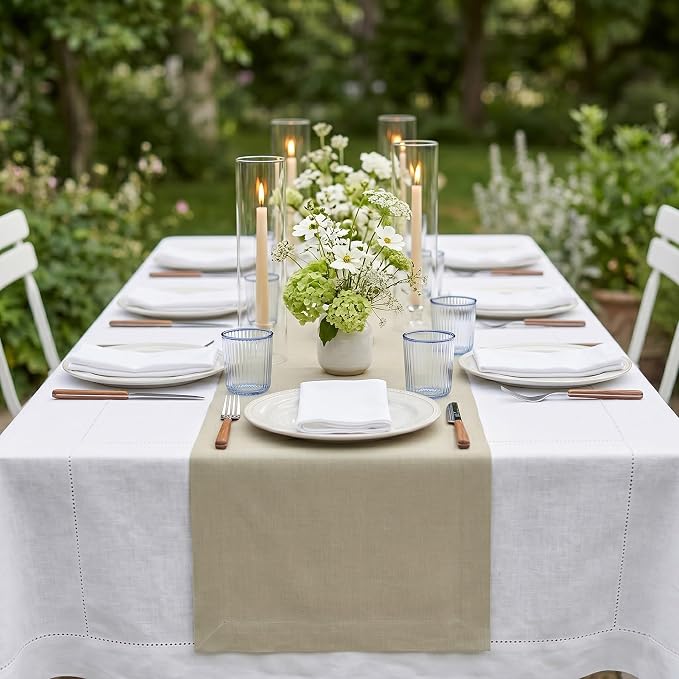Solino Home 100% Linen Dining Table Runner Khaki Woven, Fete 14 x 72 in | Table - Image 2
