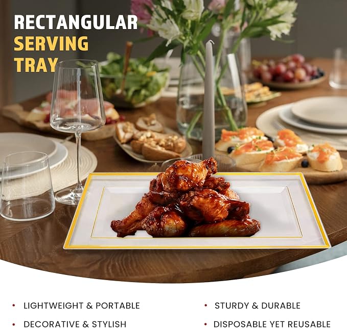Clear Plastic Serving Tray Clear Gold Rim Disposable Serving Trays & Platters - Image 8