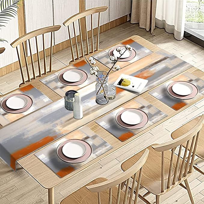 Orange and Brown Abstract Modern Table Runner - Image 5