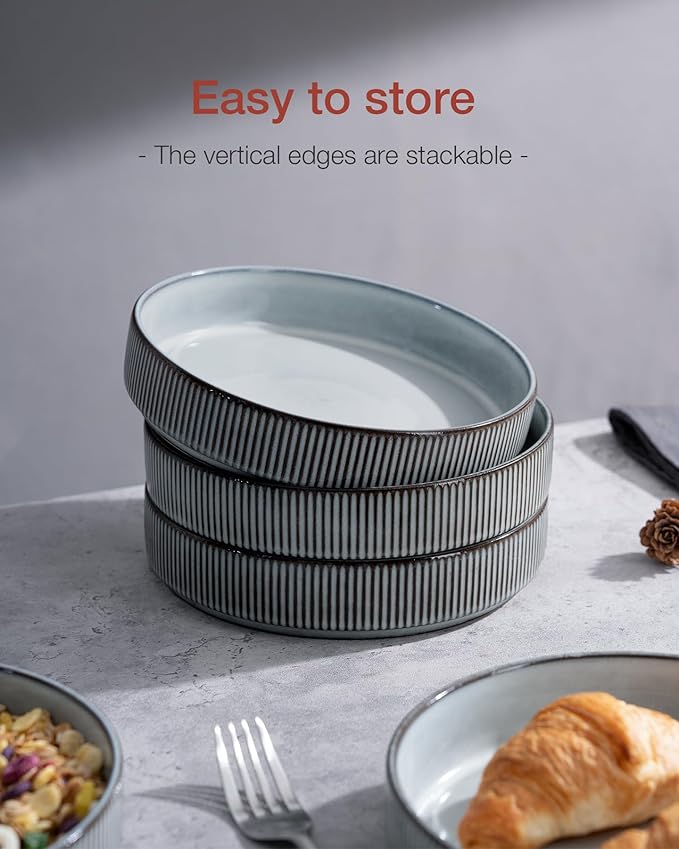 famiware Star 8.25" Pasta Bowls Set of 6, Bowl Plates, Smoky Blue | Microwave & - Image 5