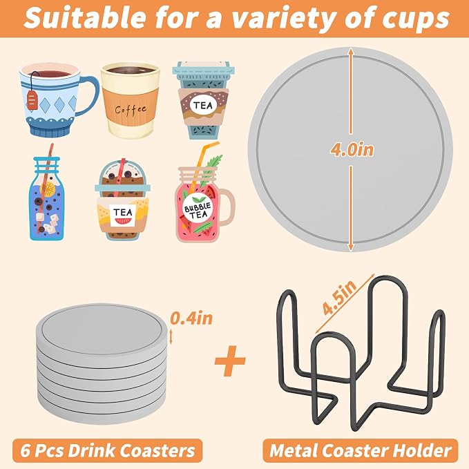 Azhou 6Pcs Absorbent Diatomaceous Earth Coasters Set - Image 3