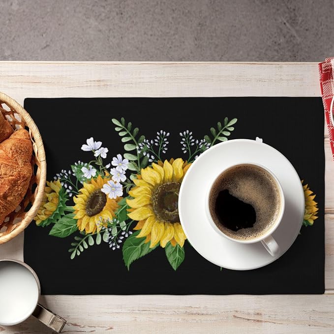 Fiokroo Sunflowers Wild Flowers Placemats Set of 6 Table Mats Table Tableware - Image 5