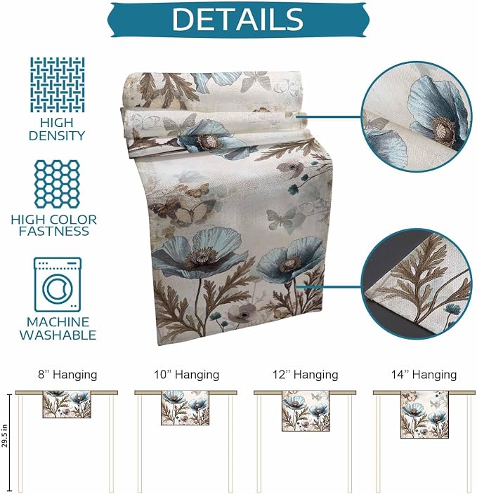 Vintage Tulip Flowers Table Runners 108 Inches Long, Cotton Linen Fabric Table - Image 7