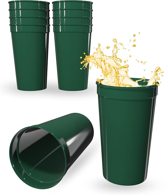 PartyPrints 10 Pack 22 oz Kelly Green Reusable Blank Plastic Cups, Colored by PartyPrints