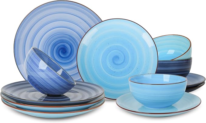 Selamica Ceramic Dinnerware Sets, 12 Pieces Plates and Bowls Sets, Scratch by Selamica