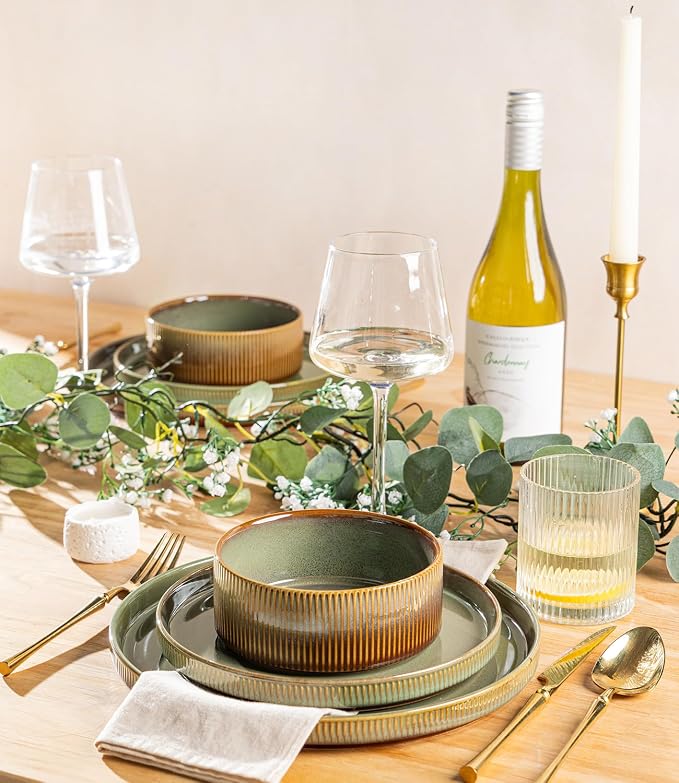 Ceramic Dinnerware Set for 4, 16-Piece Plates and Bowls Set | Lightweight - Image 7