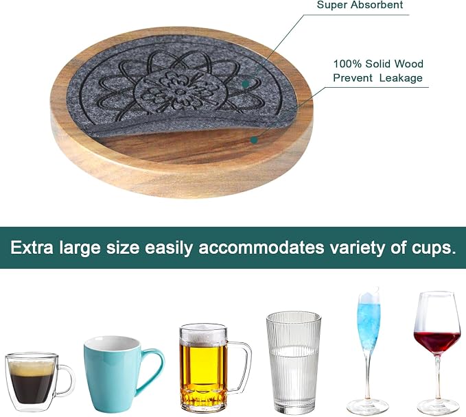 Wood Coasters for Drinks Set of 8, Minacun Absorbent Coaster, Drinks Coasters - Image 5