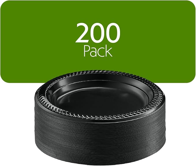 PLASTICPRO 200 PCS Black Plastic Plates Light Weight 6 Inch Plastic Dessert - Image 7