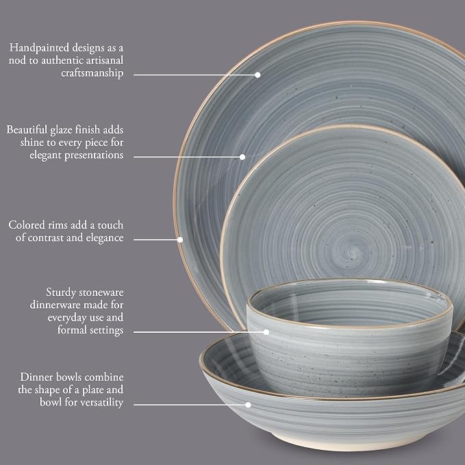 Gibson Home Stonebury 16 Piece Plates and Bowls Blue Dishes - Image 3